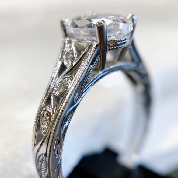 Hand Engraving Detail Engagement Ring