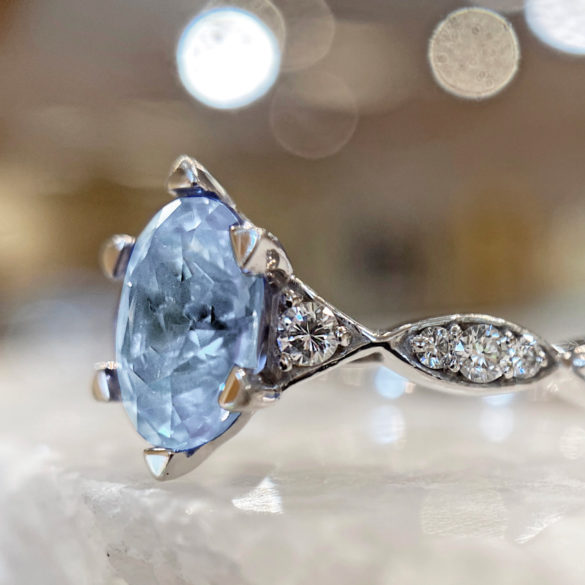 Blue Oval Sapphire Ultralight Alternative Engagement Ring