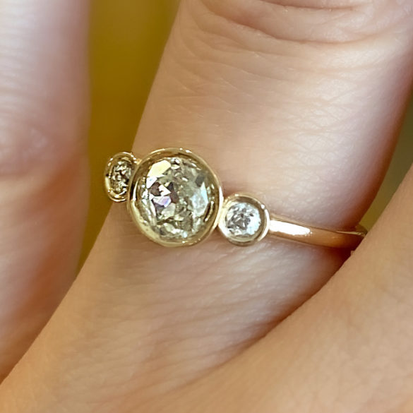 Petite Yellow Bezel 3 Diamond Engagement Ring