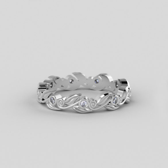 Carved Tendril Ring with Flush Set Diamonds