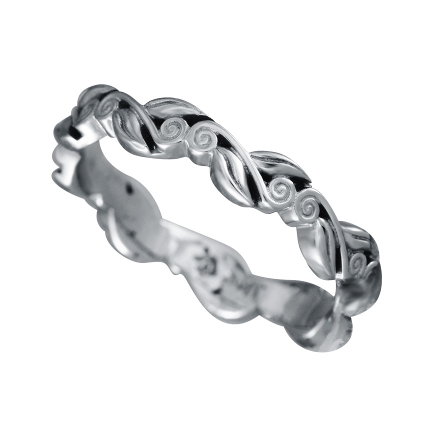 Carved Tendril Ring with Flush Set Diamonds
