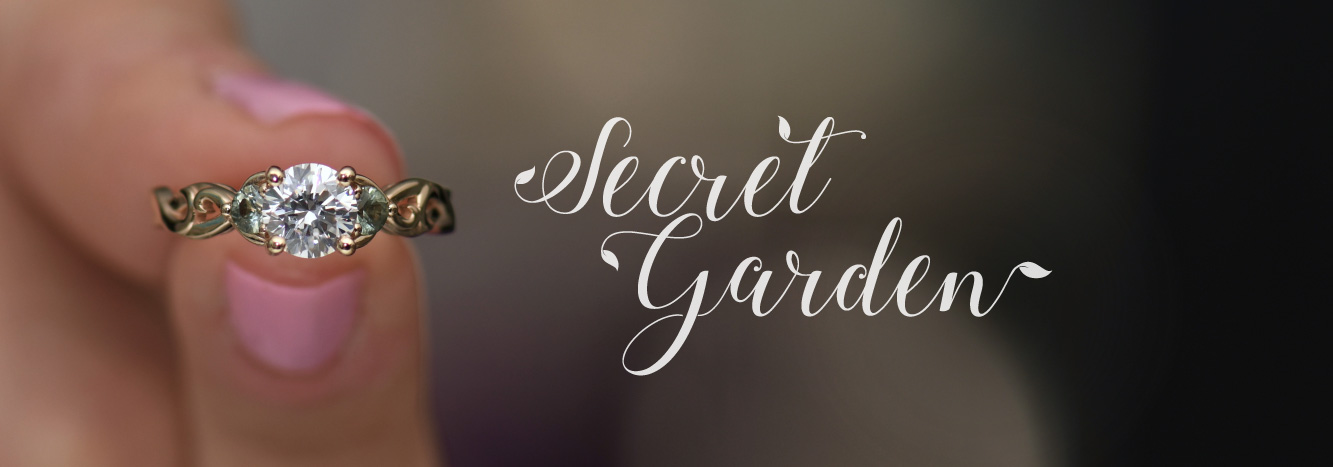 Secret Garden Yellow Gold Diamond and Green Gemstone Engagement Ring