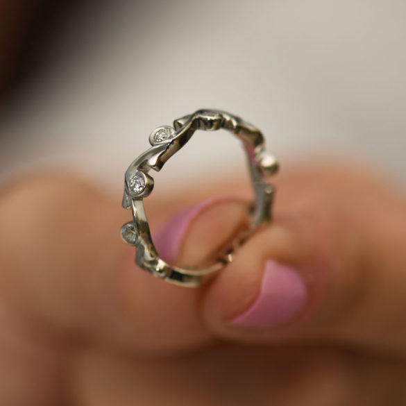 Thick Diamond Leaf and Vine Wedding Ring