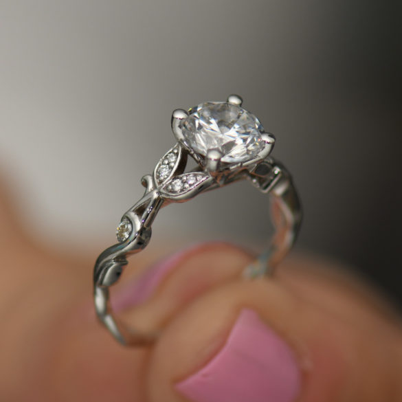 Double Leaf and Vine Diamond Engagement Ring
