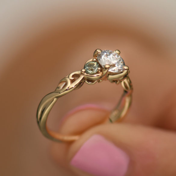 Three Stone Tendril Engagement Ring