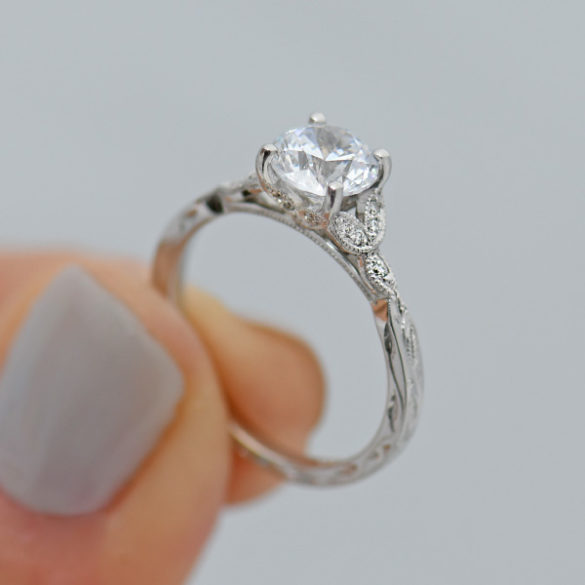 Secret Garden White Gold Leaf Diamond Engagement Ring