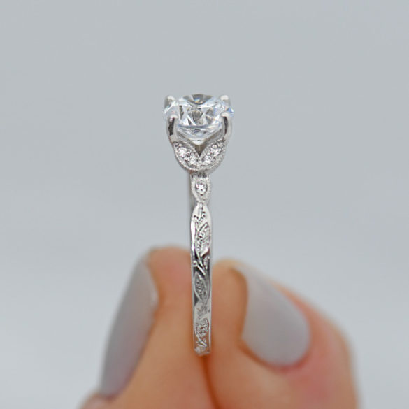Secret Garden White Gold Leaf Diamond Engagement Ring