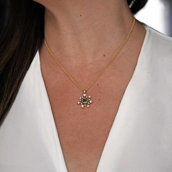 Diamond and Emerald Bouquet Fireworks Necklace on neck