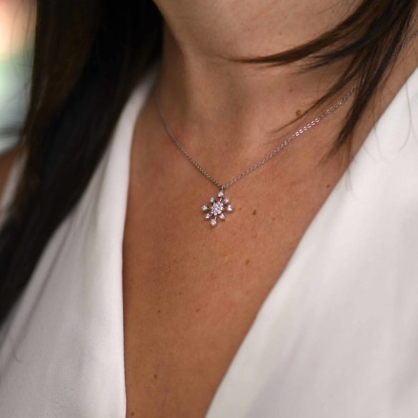 Snowflake Diamond Fireworks Necklace on neck