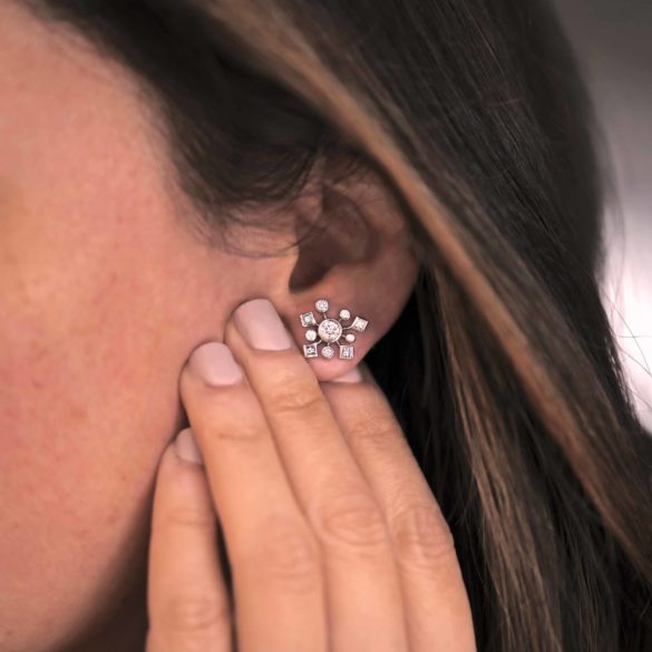 Diamond Crossette Fireworks Earrings on ear