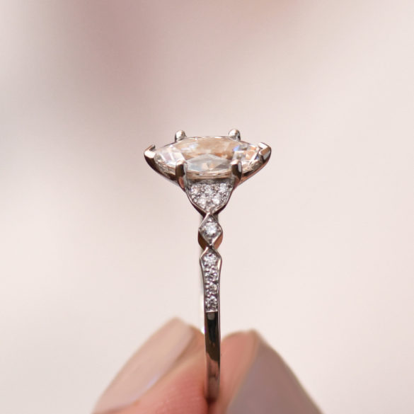 Marquise Diamond Engagement-ring with Pave Set Diamonds