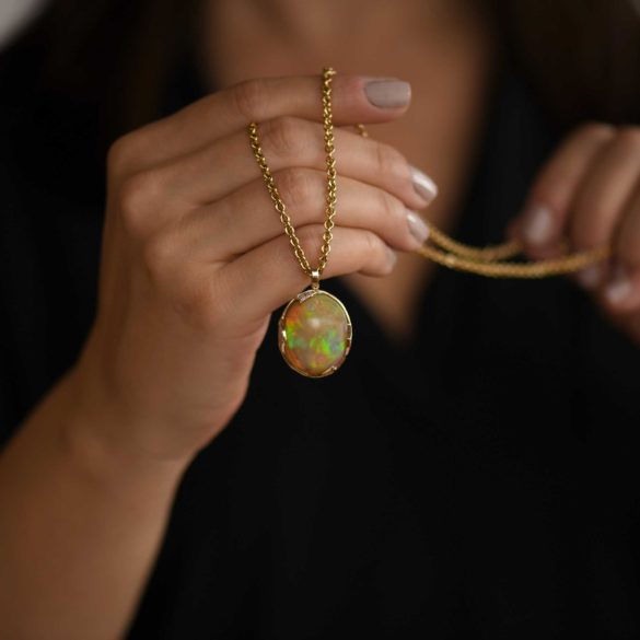Ethiopian Opal Cabochon and Diamond Necklace