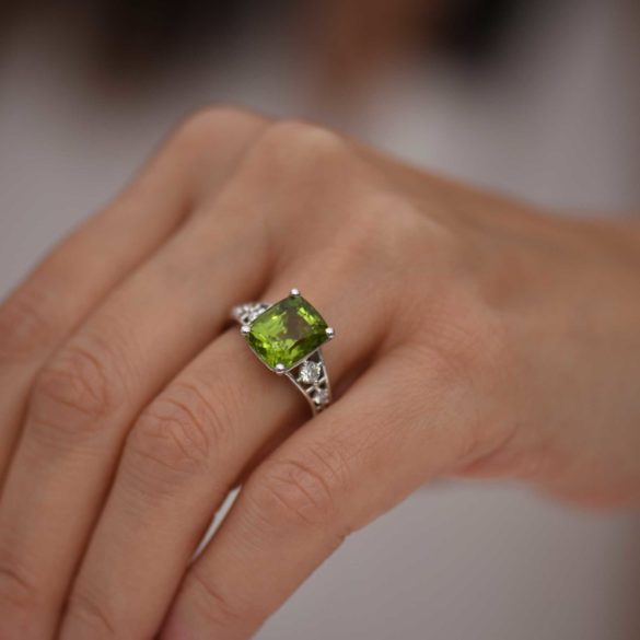 Peridot Ring with Diamond Accents