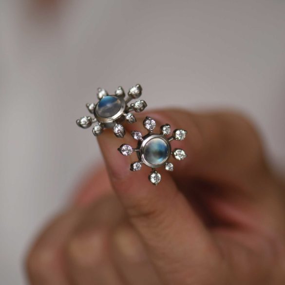 Northern Lights Snowflake Moonstone Diamond Earrings