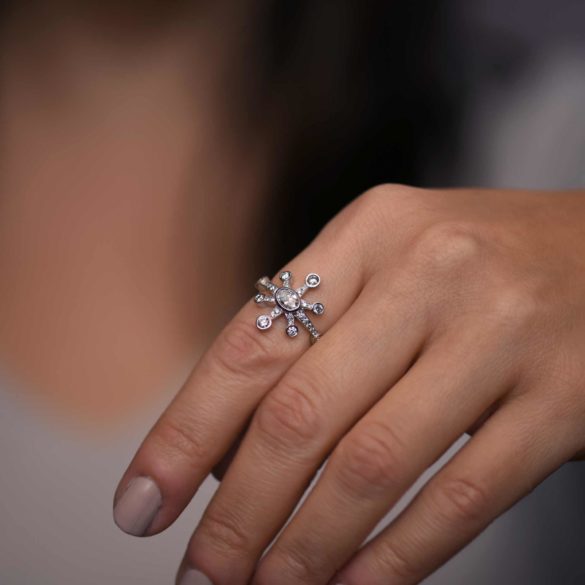 Royal Snowflake Diamond Ring On Hand Alt View