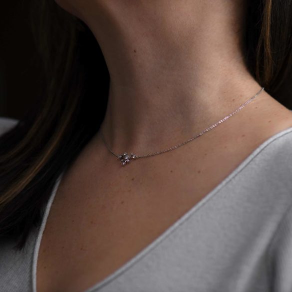 Inline Snowflake Diamond Necklace On Neck