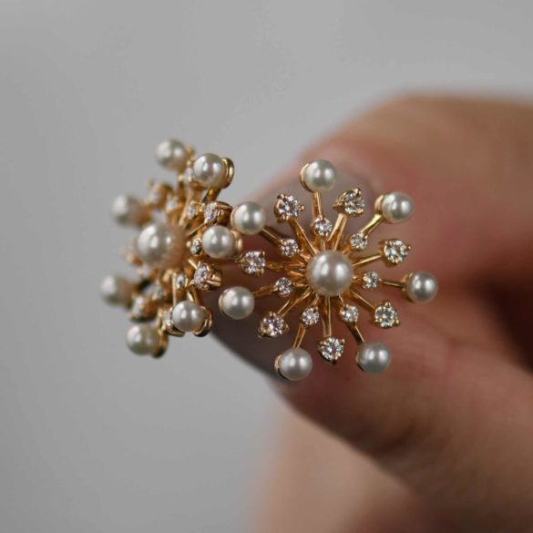 Seven Ray Snowflakes Akoya Pearl and Diamond Earrings
