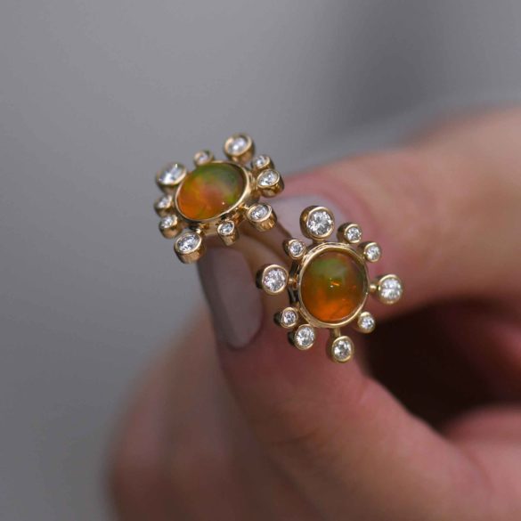 Sunlight Opal and Diamond Fireworks Earrings pair gemstone view