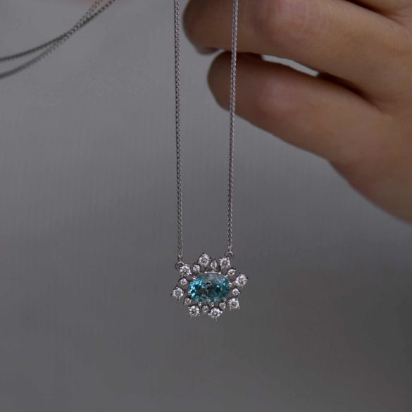 Twilight Snowflake Blue Zircon and Diamond Necklace On Chain View