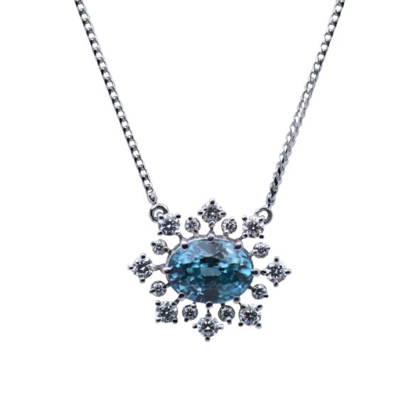Twilight Snowflake Blue Zircon and Diamond Necklace