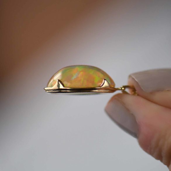 Ethiopian Opal Cabochon Gold Necklace side view