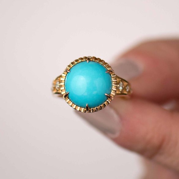 Persian Turquoise Diamond Gold Ring gemstone view