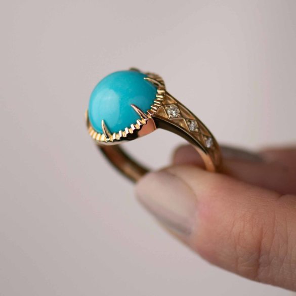 Persian Turquoise Diamond Gold Ring gemstone alternate view