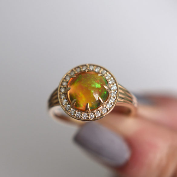 Opal Ring with Diamond Halo gemstone view