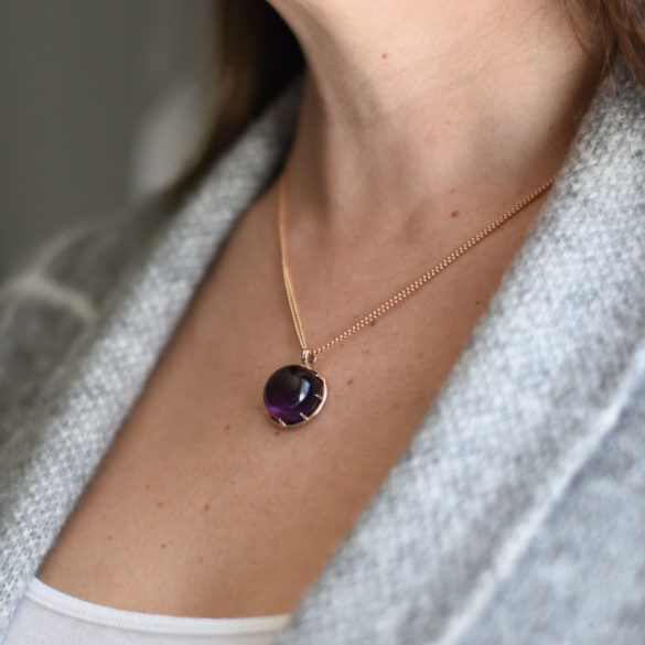 Purple Amethyst Cabochon Necklace on neck