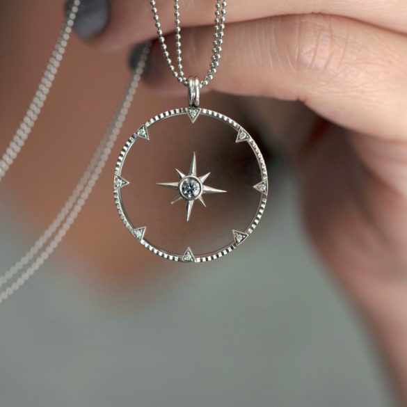 Floating Star Diamond Stained Glass Necklace pendant details handheld