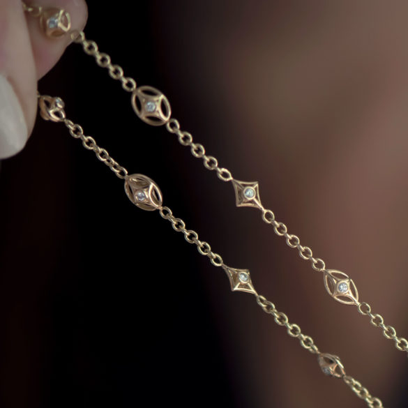 Handmade Art Deco Station Diamond Necklace close-up