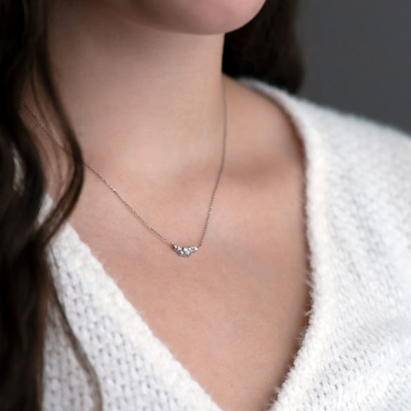 Little Diamond Cloud Inline Necklace on neck