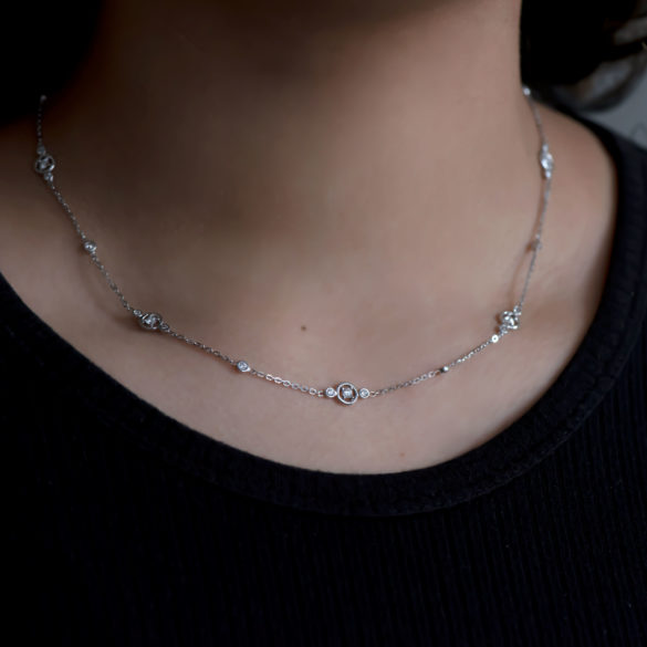 Sergey Diamond Station Necklace on neck alt view