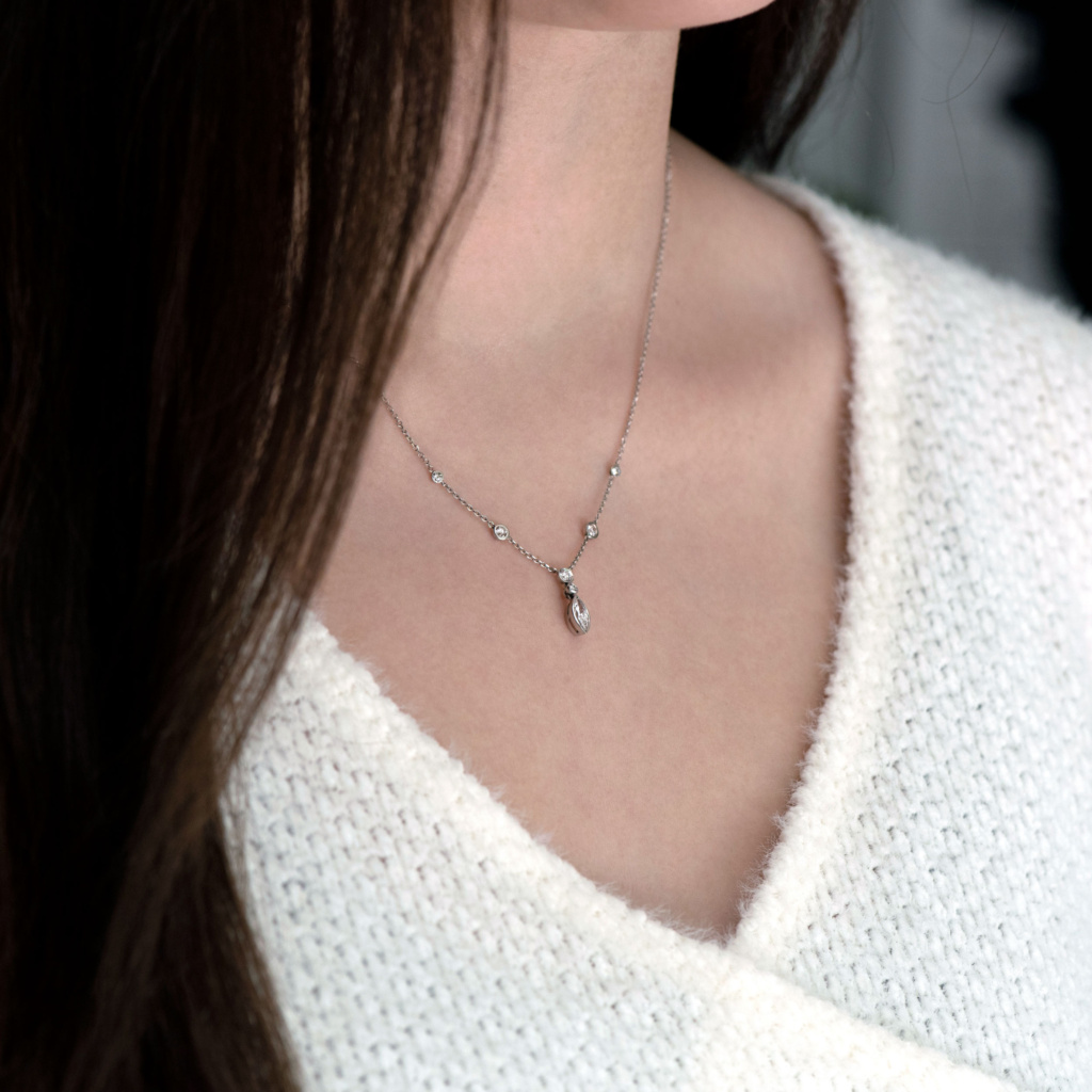 Classic Raindrops Diamond Necklace on neck