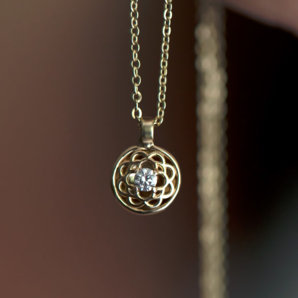 Emilie Diamond Petite Fleur Necklace on chain closeup