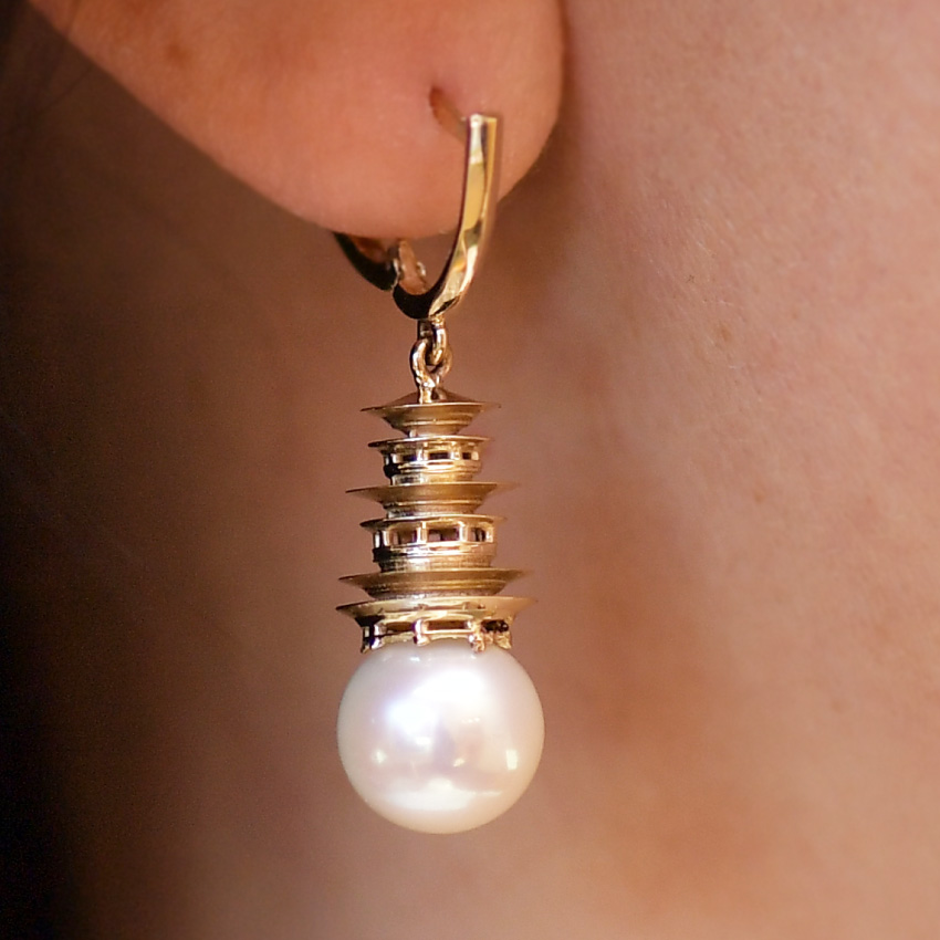 Cities and Lights Buddhist Temple Pearl Sea Earrings