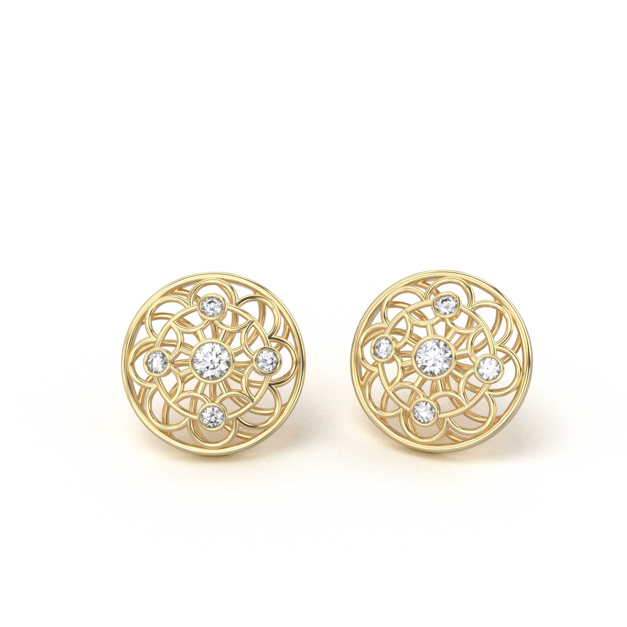 Fabrique Scallop Wirework Diamond Stud Earrings Yellow Gold