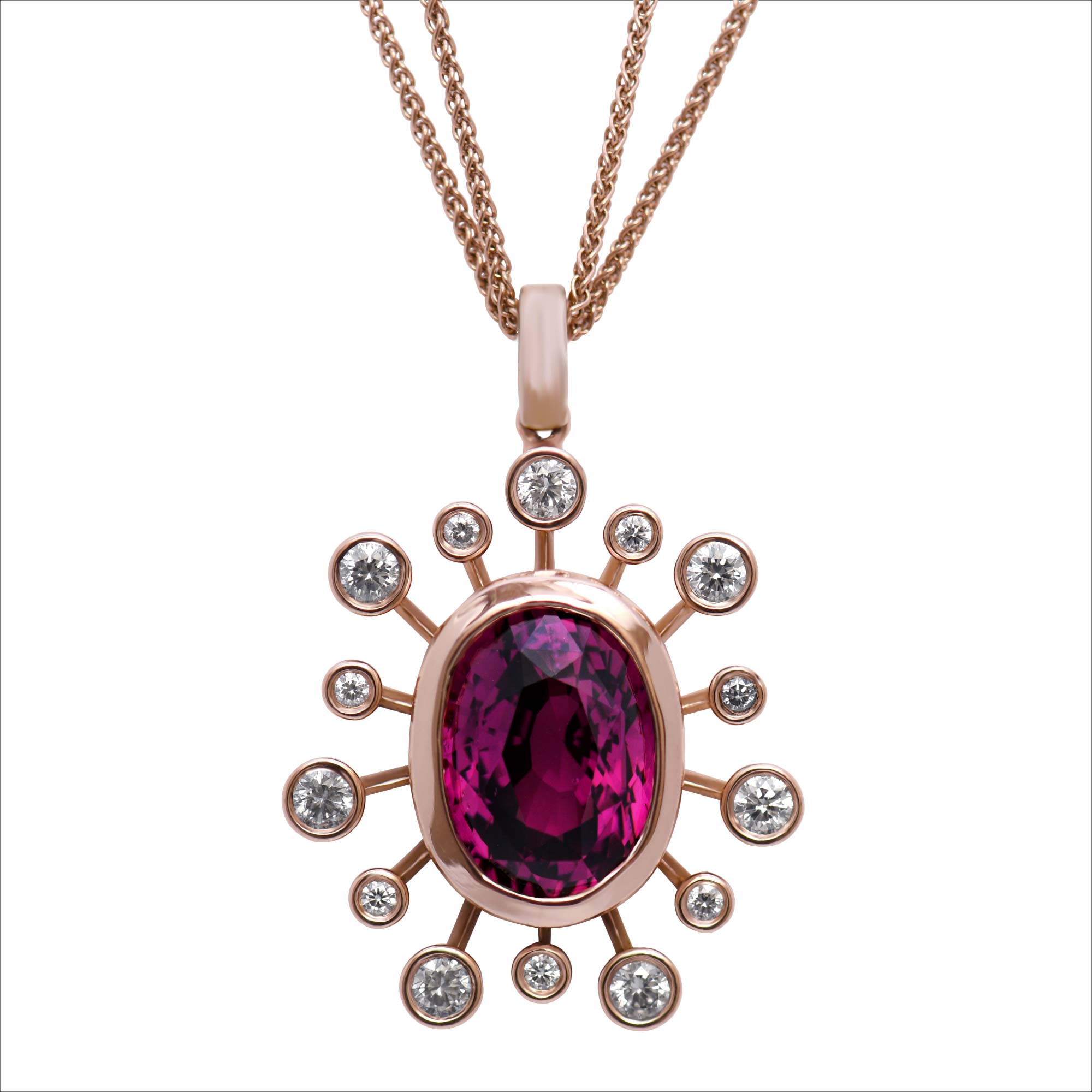 Fireworks Fire Flower Rhodolite Garnet and Diamond Pendant