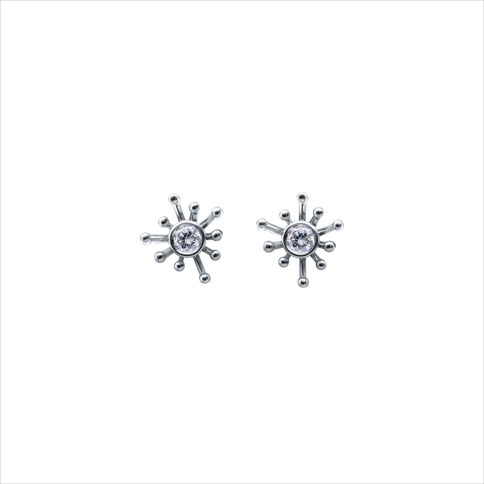 Fireworks Firecracker Diamond Stud White Gold Earrings