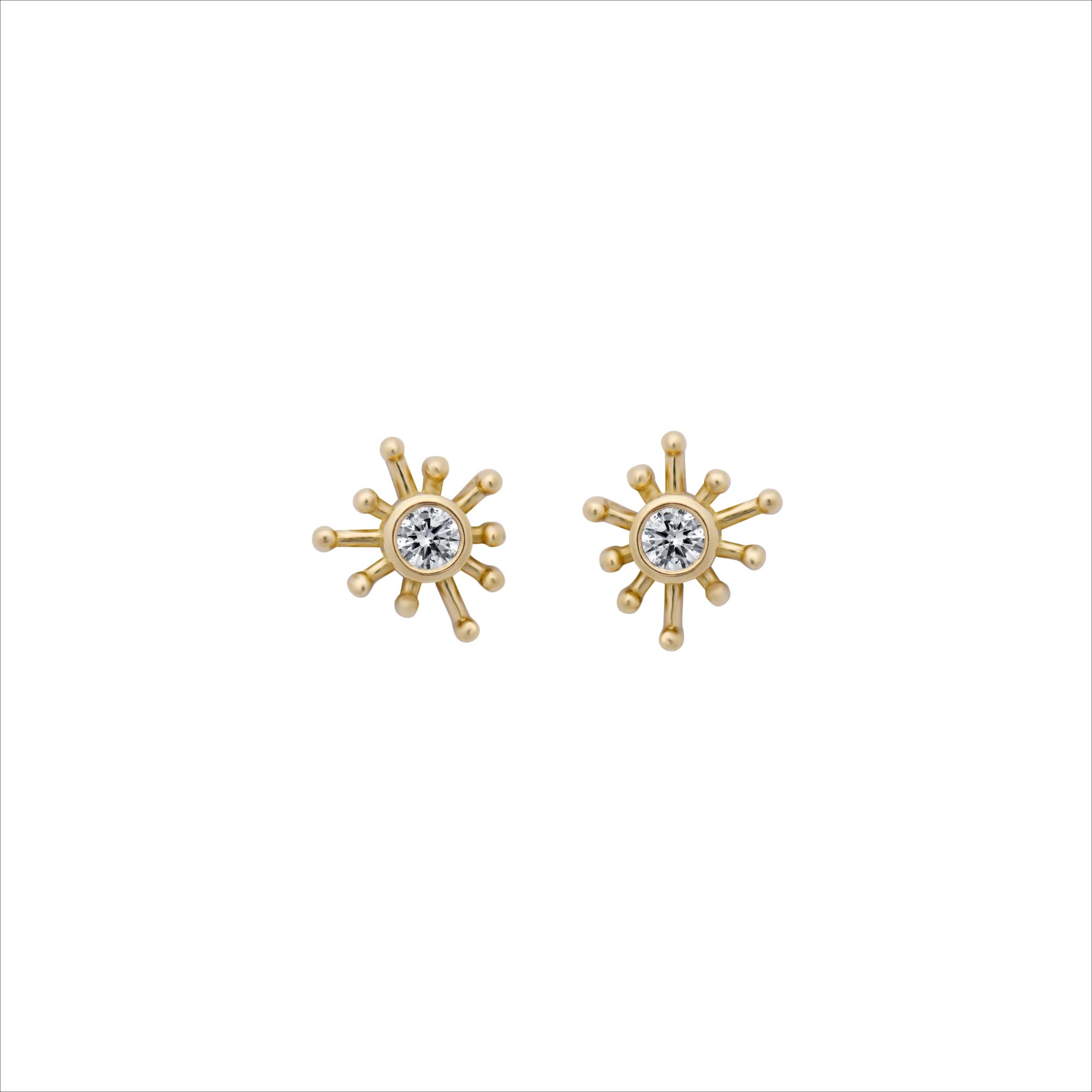 Fireworks Firecracker Diamond Yellow Gold Stud Earrings