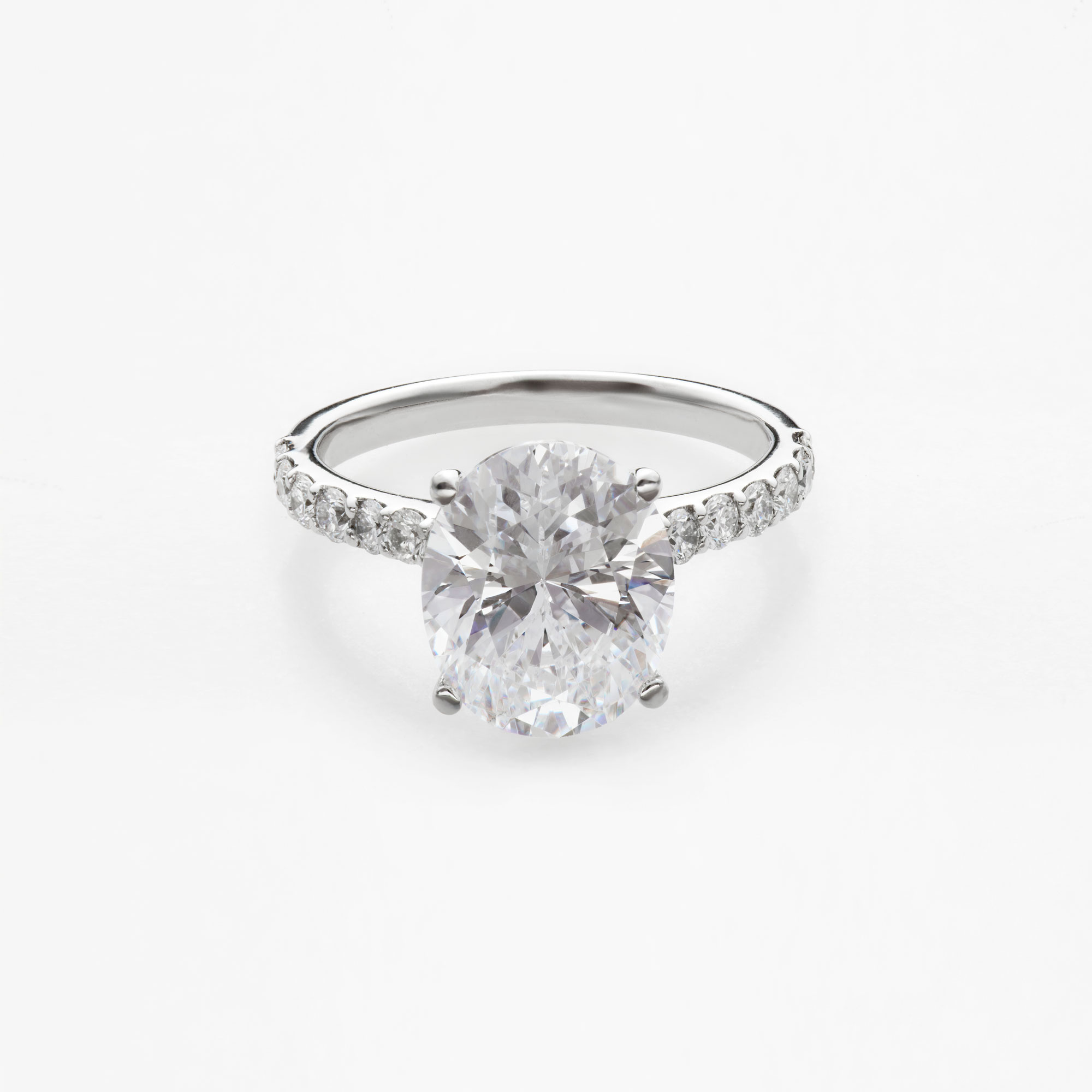 Oval Diamond Engagement Ring with Pavé Set Diamond Accents, Front View