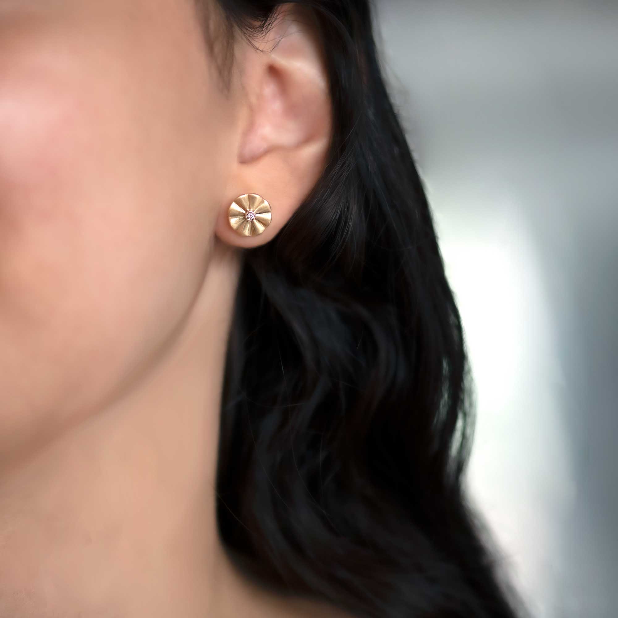 Facing East Japanese Wood Block Diamond Stud Earrings