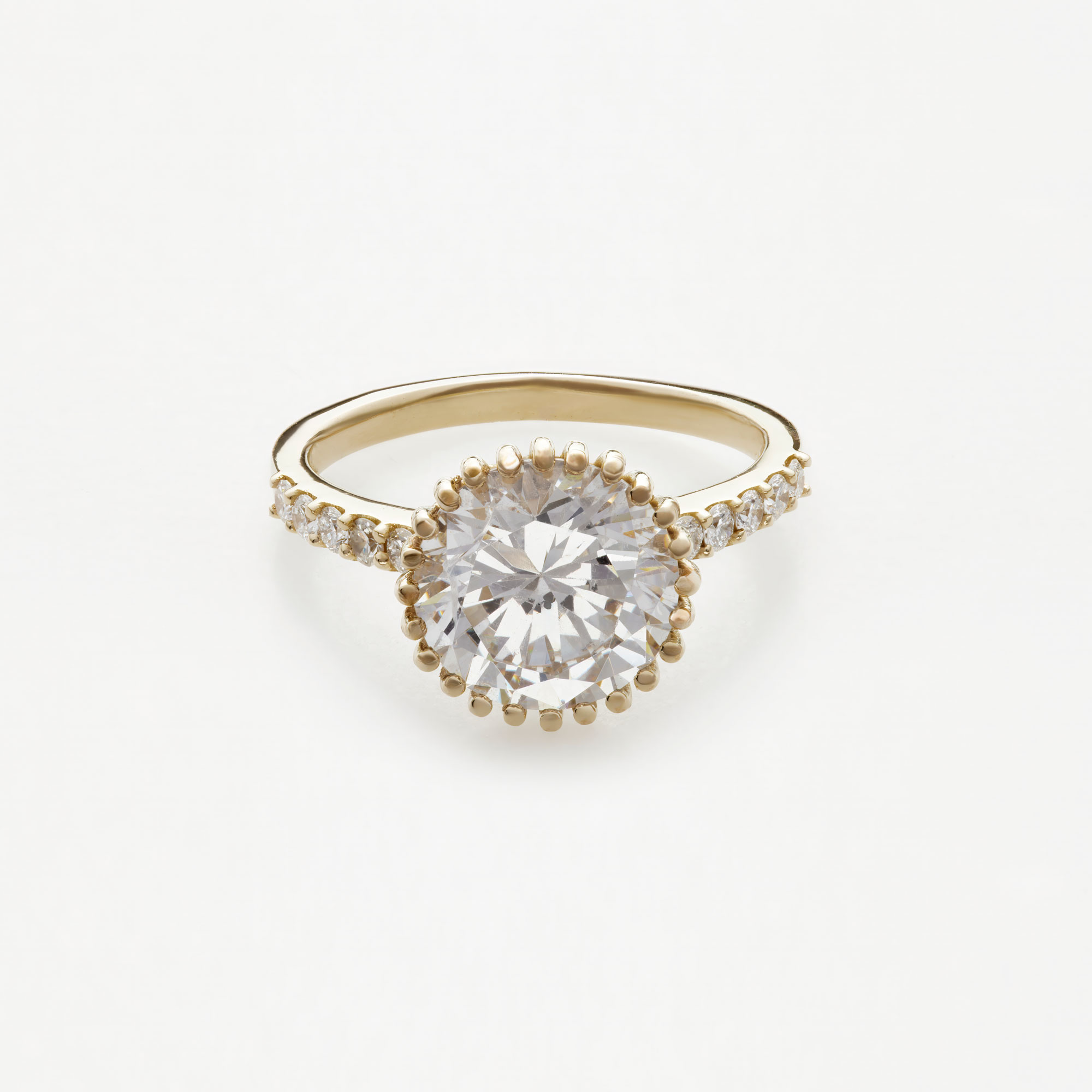 Round Diamond Open Prong Setting with Diamond Pavé Set Accents, Front View