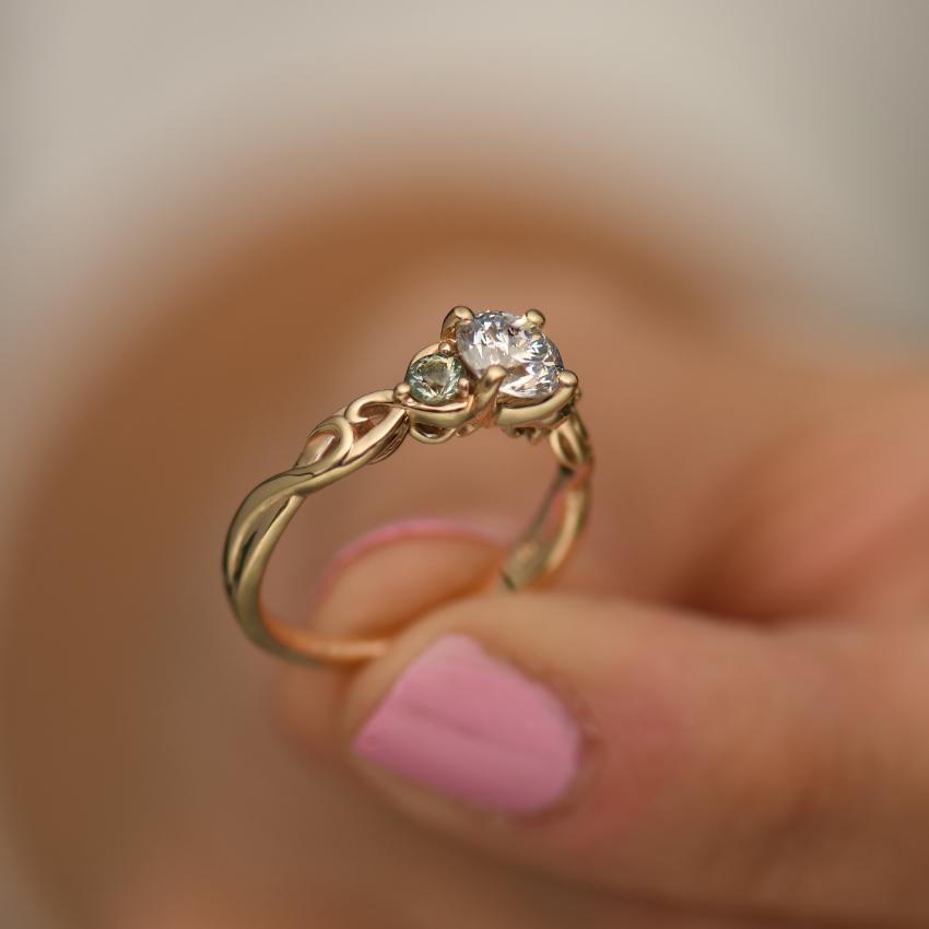 Three Stone Tendril Engagement Ring