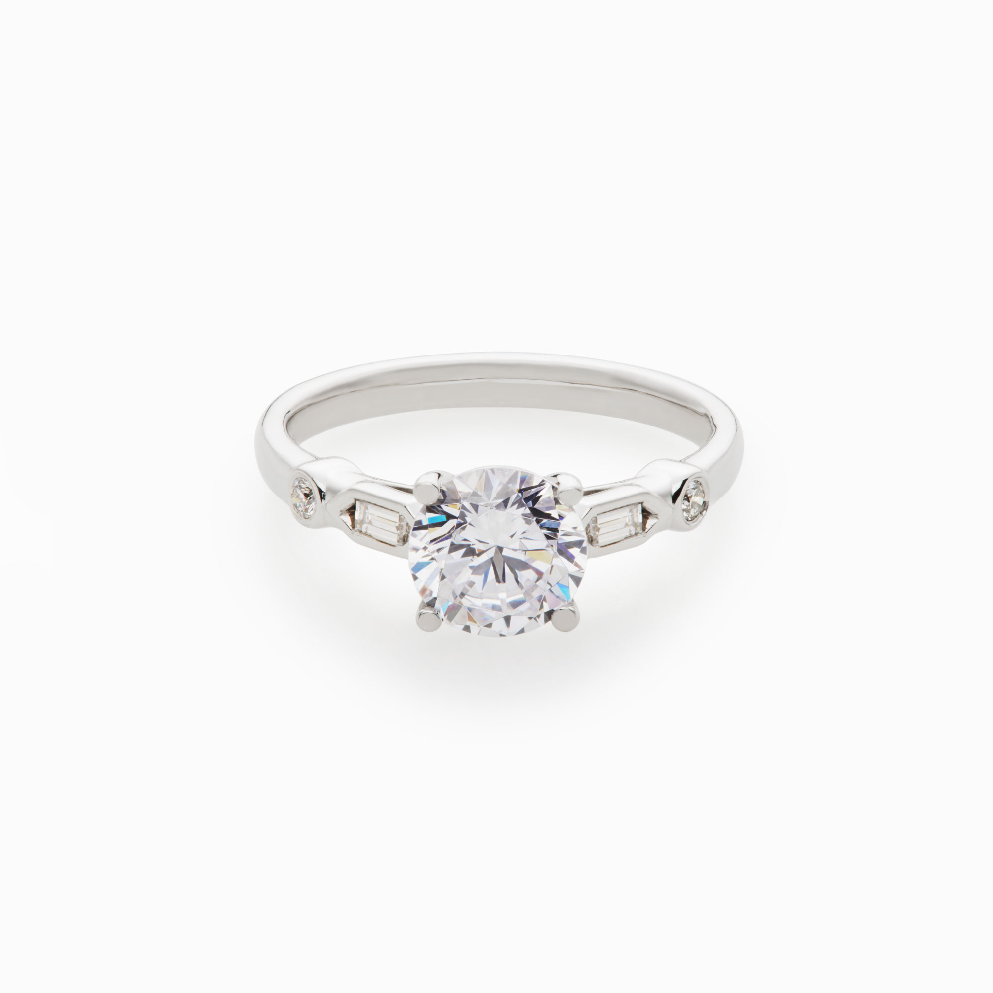 art deco revival round brilliant diamond engagement ring with diamond accents