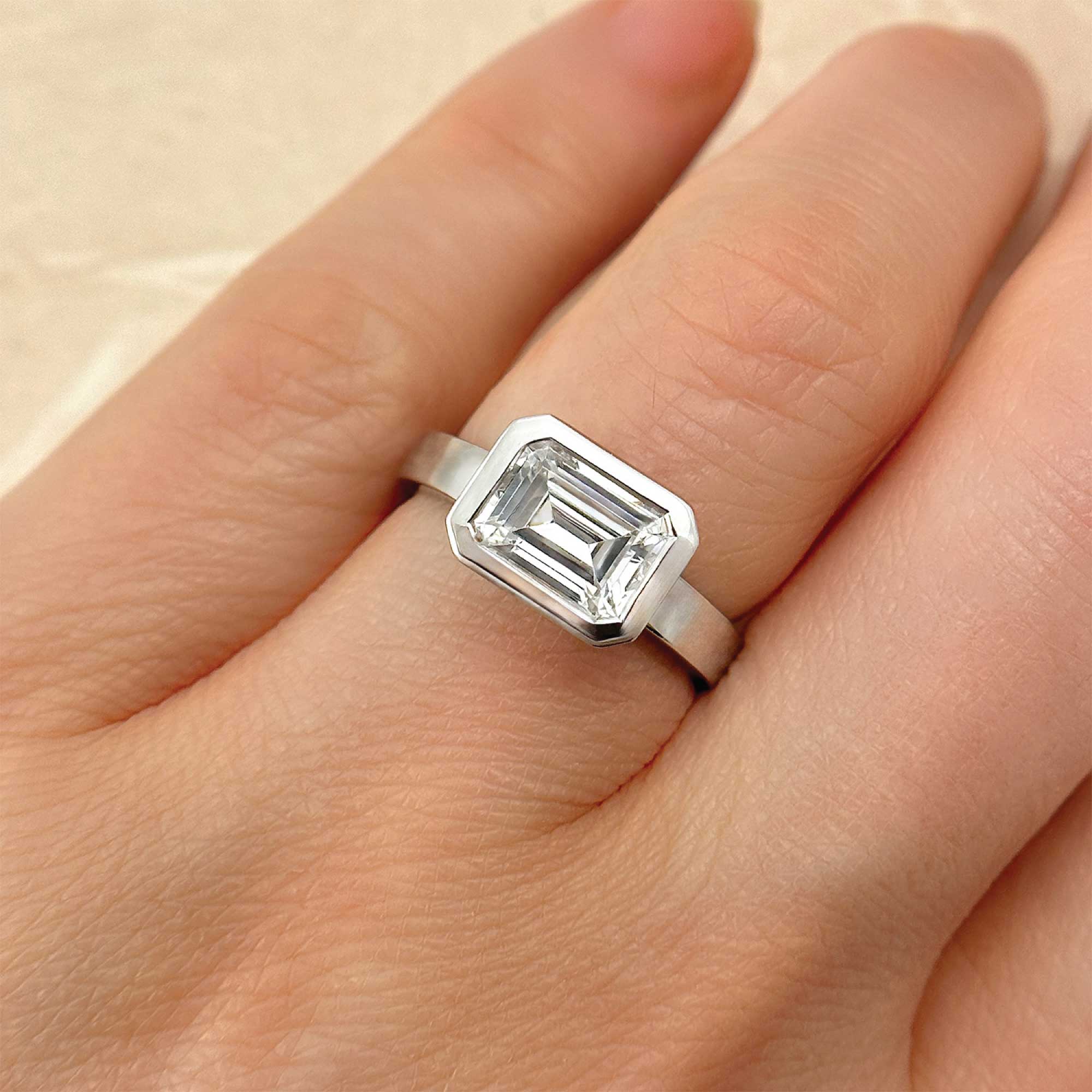 East West Emerald Cut Diamond Engagement Ring Christopher Duquet