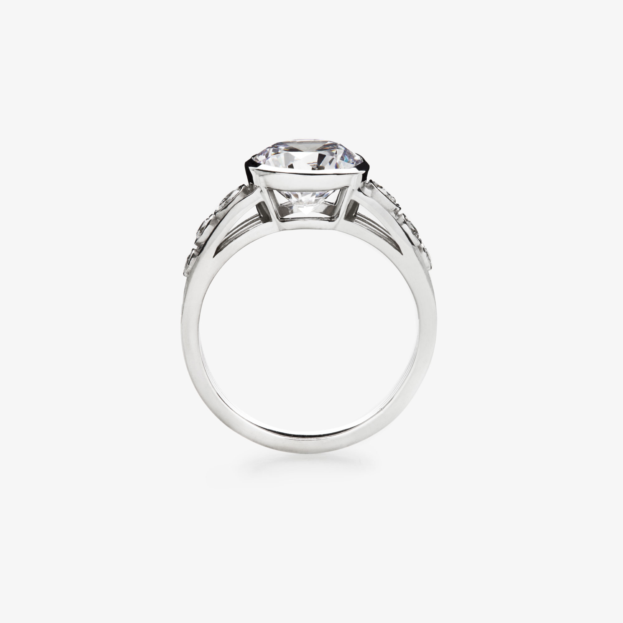 round brilliant diamond ring with scattered bezel settings in a multi band ring alt view