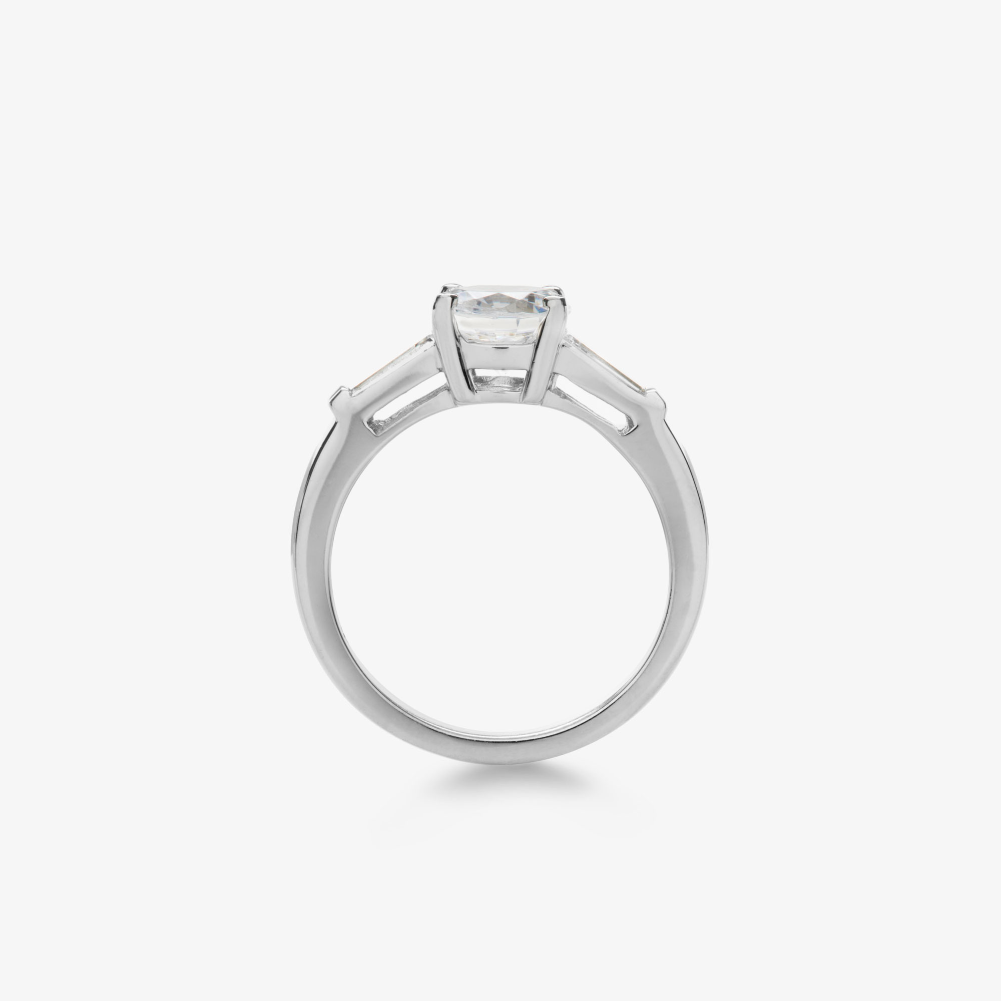 round brilliant diamond tapered baguette diamond engagement ring alt view