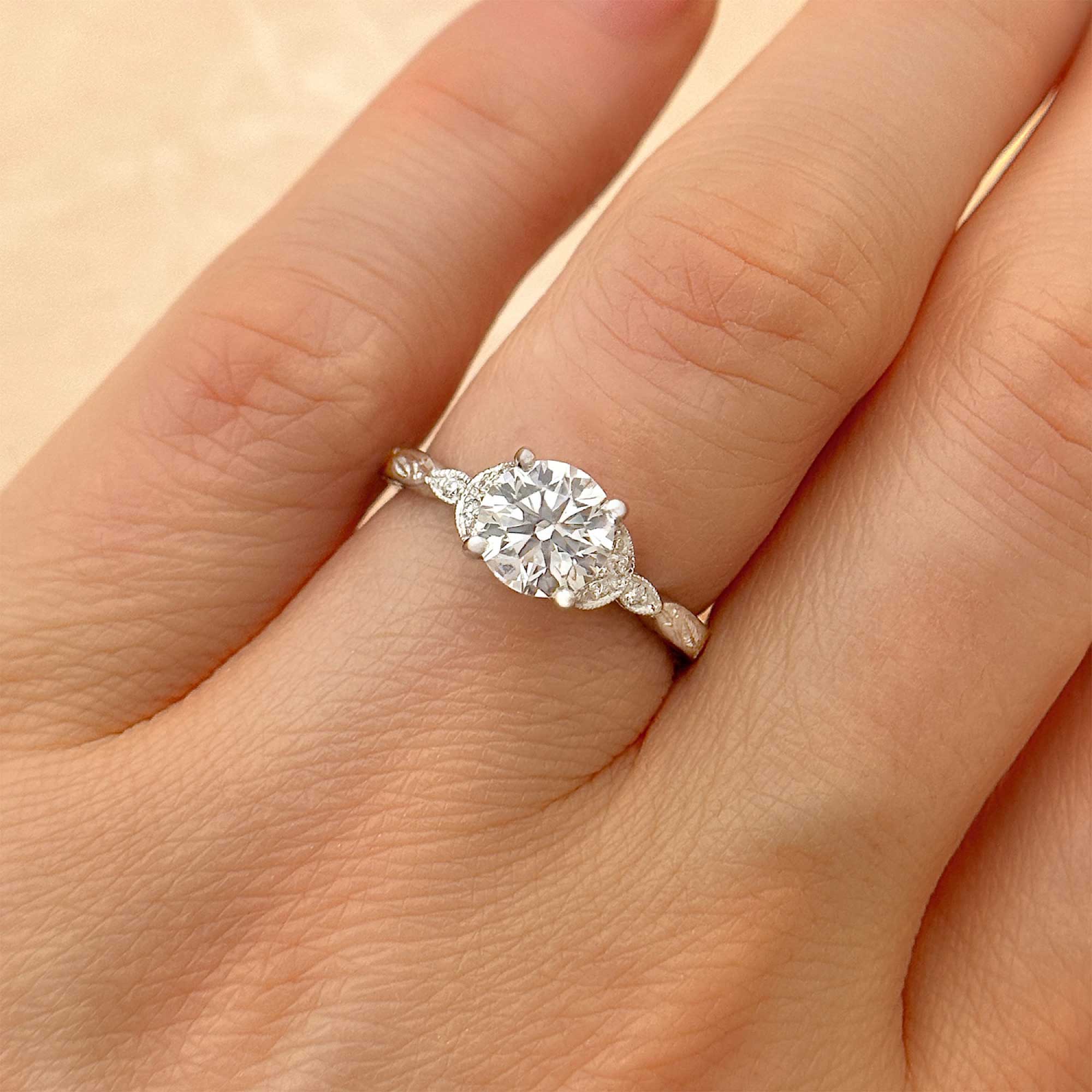 Vintage Diamond Engagement Ring with Hand Engraving - Christopher 