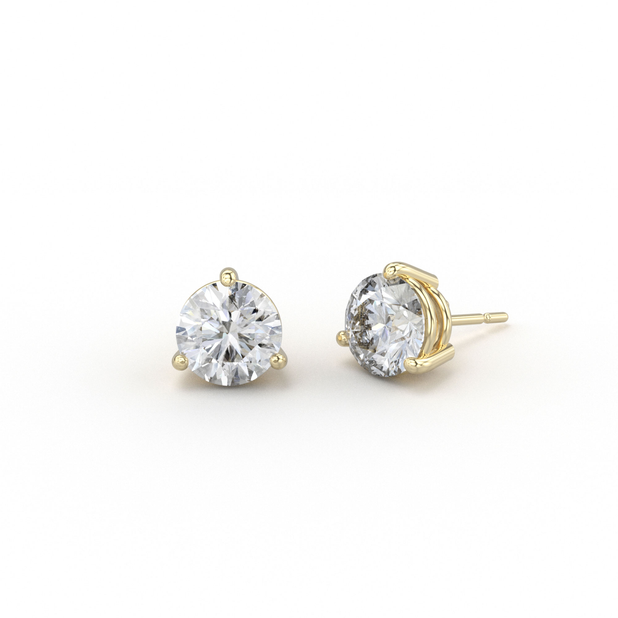 Little Diamond 3 Prong Yellow Gold Studs